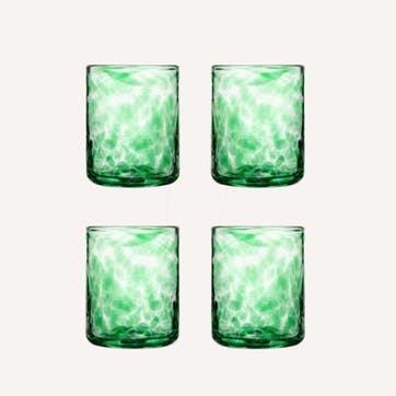 Esmeralda Set of 4 Hand Made Glass Tumblers H11cm, Green
