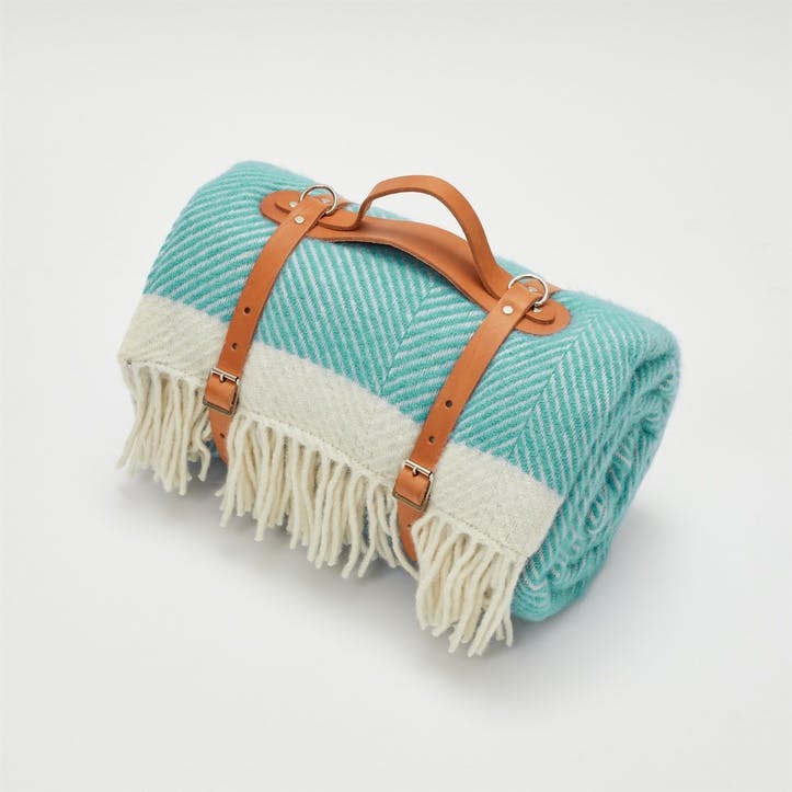 Picnic blanket, 130 x 200cm, Atlantic Blankets, Herringbone, turquoise wool