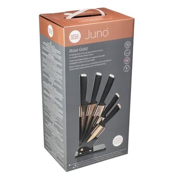 Juno 5 Piece Knife Block Set, Rose Gold