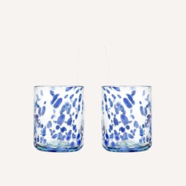 Azul Set of 2 Hand Made Glass Tumblers H11cm, Blue