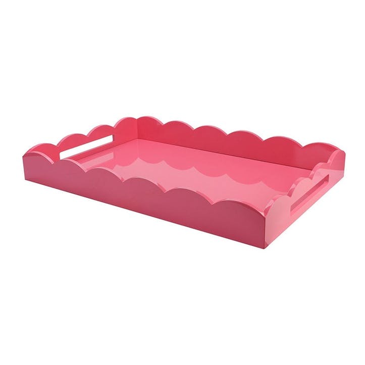 Lacquered Scalloped Ottoman Tray, Large, Pink