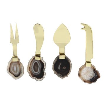 Luxe Set of 4 Dark Agate Cheese Knives, Gold