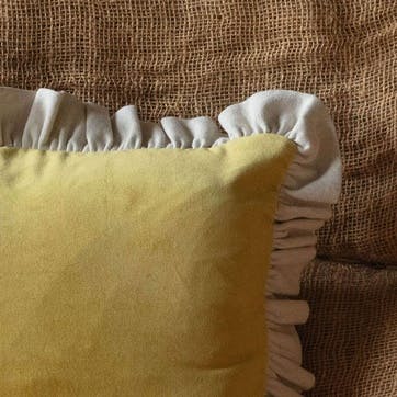 Velvet & Linen Frilled Cushion 60 x 60cm, Mustard