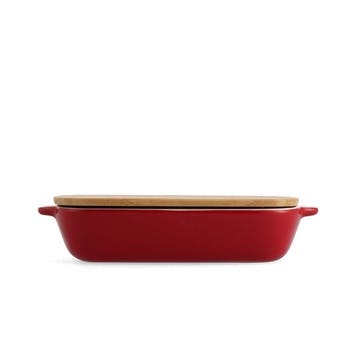 Stoneware Dish with Bamboo Lid 26cm, Empire Red