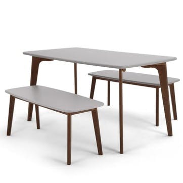 Fjord Bench and Dining Table Set; Dark Stain Oak/ Grey