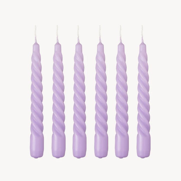 Twist Set of 6 Dinner Candles H20cm, Lilac