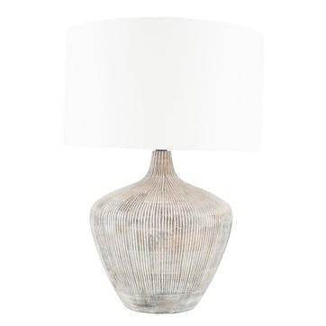 Manaia Textured Table Lamp With Linen Drum Shade H35cm, White Wash