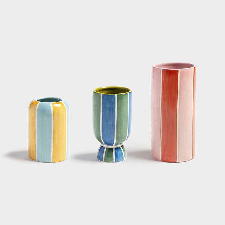 Ligne Set Of 3 Ceramic Vases, Multi