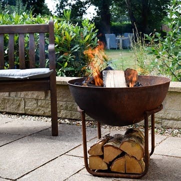 Outdoor Cast Iron Firebowl On Stand, W57cm, Rust