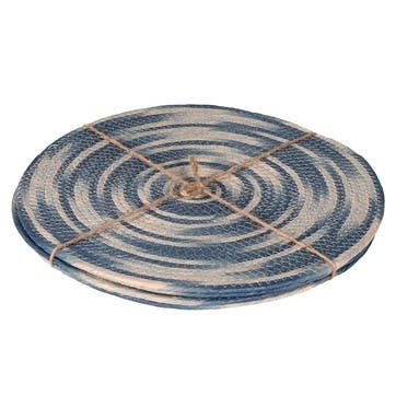 Tie Dye Set of 4 Placemats D39cm, Blue