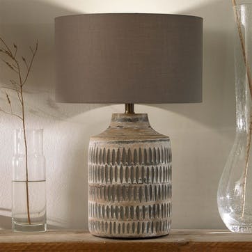 Galle Textured Table Lamp With Cylinder Shade H33.5cm, Grey Wash Wood