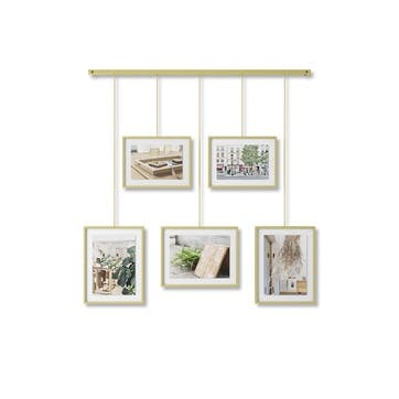 Exhibit Set of 5 Hanging Photo Frames, Mat Brass