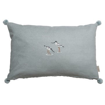 'Coastal Birds' Embroidered Cushion