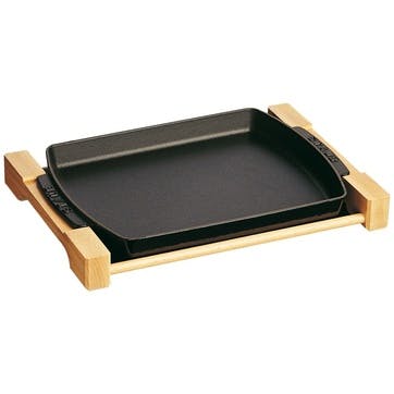 Cast Iron Serving Dish With Wooden Board