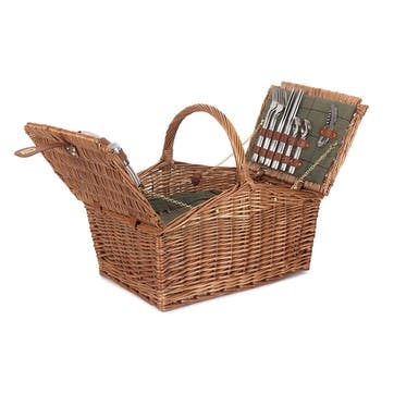 Picnic hamper - 4 person, 48 x 33 x 28cm, Willow Direct, Green Tweed, light willow