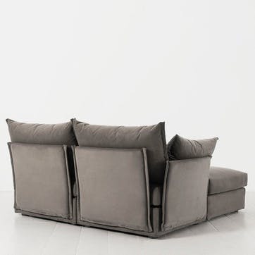 Model 06 Velvet 2 Seater Sofa With Chaise, Elephant