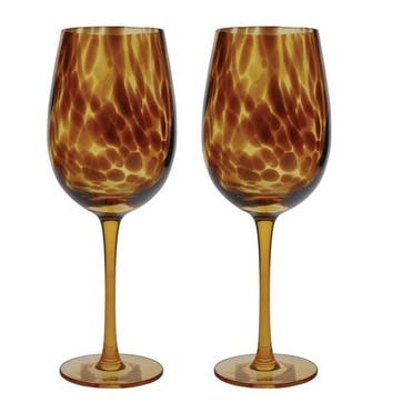 Tortoiseshell Set of 2 Wine Glasses 550ml, Brown