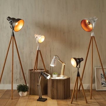 Anton Tripod Floor Lamp, Natural / Grey / Dark Copper