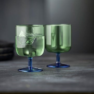 Torino Set of 2 Wine Glasses, 300ml, Green and Blue