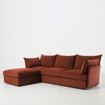 Model 06 Velvet 3 Seater Sofa With Chaise, Brick