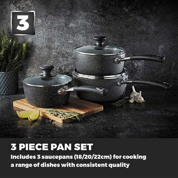 Precision 3 Piece Saucepan Set 18/20/22cm, Black