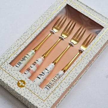 Set of 4 Pastel Cake Forks, Gold