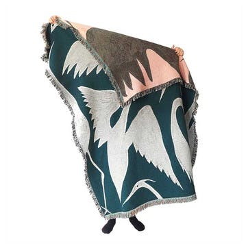 Herons Woven Recycled Cotton Throw 137 x 183cm, Teal