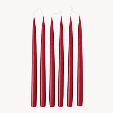 Set of 6 Tapered Dinner Candles H35cm, Burgundy Red