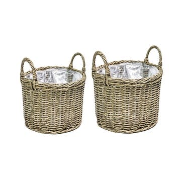 Polyrattan Set of 2 Planters , Natural