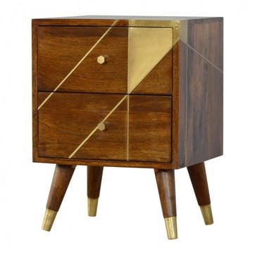 Geometric Brass & Chestnut Bedside Cabinet