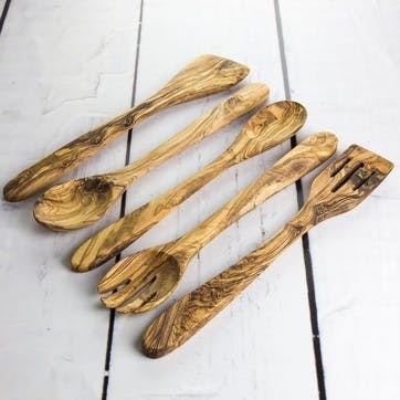 Traditional Olive Wood 5 Piece Kitchen Utensil Set