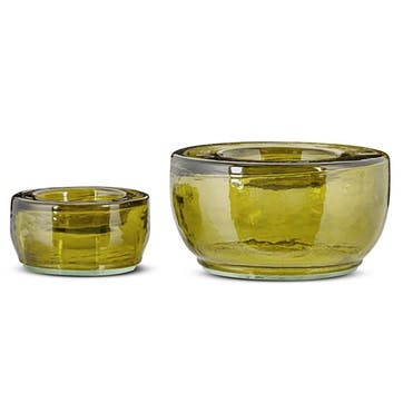 Sakha Set of 2 Recycled Glass Tealight Holders D6.5cm, Green