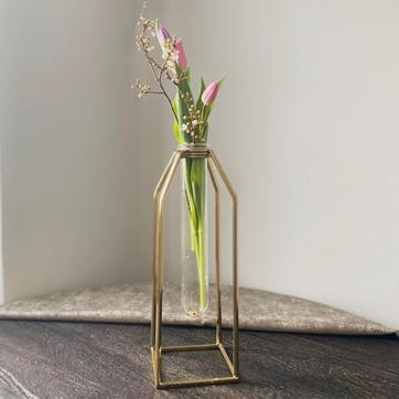 Test Tube Oversized Vase With Stand, H32 X L11.5cm, Gold Stand
