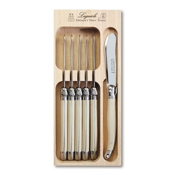 Set of 6 Butter Knives in Tray , Ivory
