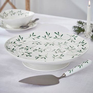 Mistletoe Ceramic Footed Cake Stand