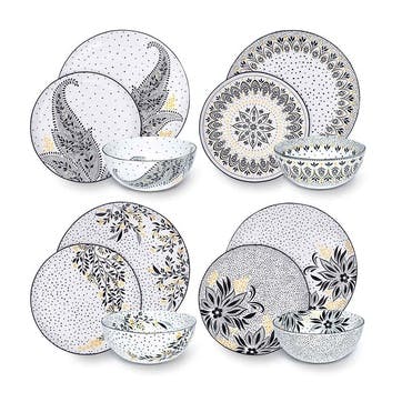 Artisanne Noir 12 Piece Dinnerware Set , Monochrome