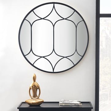 Round Overlay Decorative Wall Mirror D80cm, Black