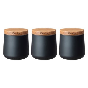 Set of 3 Storage Canisters, D11 x H10cm, Black