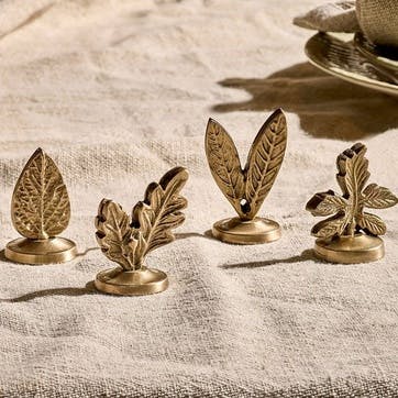 Leaf Set of 4 Place Card Holders, Brass