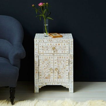 Mother Of Pearl Inlay Side Table In White