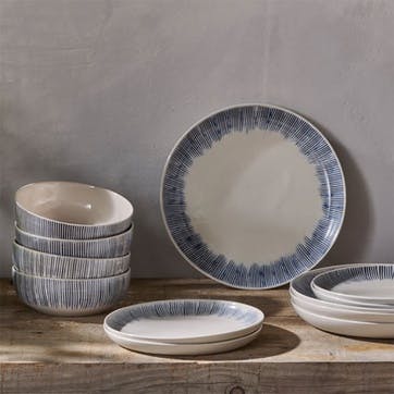 Karuma 12 Piece Dinner Set, Blue & White