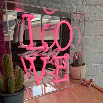 Neon Box Love Glass Sign H25 x W25cm, Pink