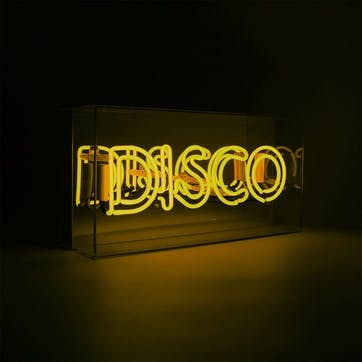 Neon Box Disco Glass Sign H38 x W19cm, Yellow