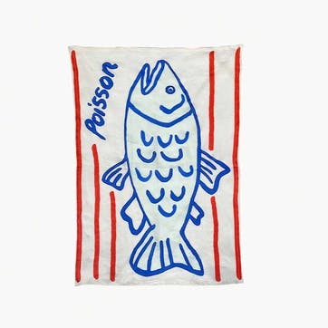 Poisson Embroidered Tea Towel 50 x 70cm Blue/White