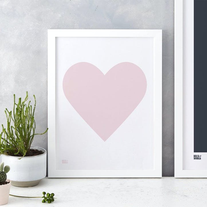 Love Heart Print; Pink Blush on White