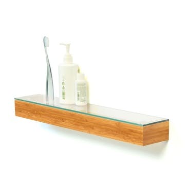 Wall shelf, H5 x W55 x D9.5cm, Wireworks, Slimline, bamboo/glass