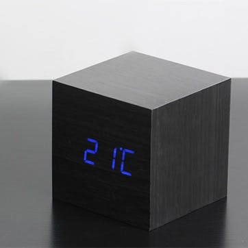 Cube Click Black Clock/ Blue LED, 6.8cm