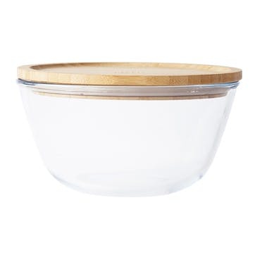 Glass Bowl With Bamboo Lid 2.6L, Clear