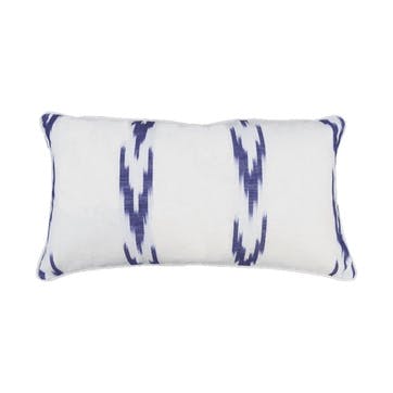 Indigo Ikat Small Lumbar Cushion 65 x 35 cm, Blue / White