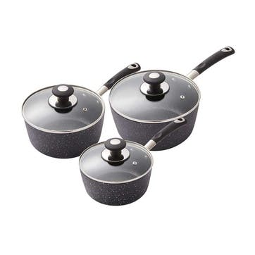 Precision 3 Piece Saucepan Set 18/20/22cm, Black